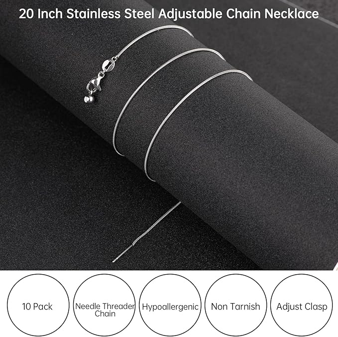 10Pcs Stainless Steel Round Snake Adjustable Chain Bulk for Jewelry Making 1mm Necklaces Chains for Women Personalized Jewelry