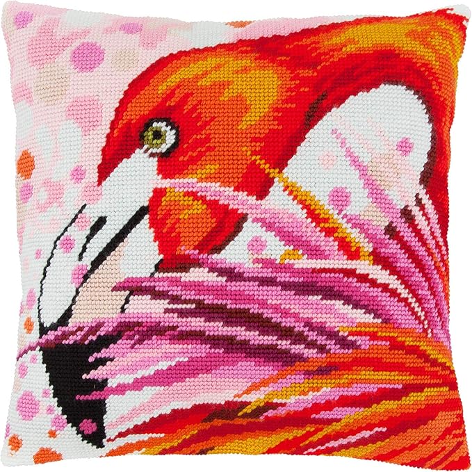 Flamingo. Needlepoint Kit. Throw Pillow 16×16 Inches. Printed Tapestry Canvas, European Quality