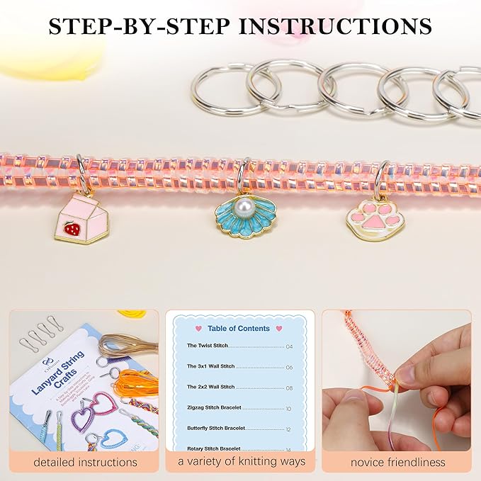 PP OPOUNT Gimp String Craft Kit, 318 PCS Lanyard String Kit with Beads, Pendants & Keychain Accessories, DIY Bracelet Making Kit for Friends, Christmas Gift & Holiday Craft Set
