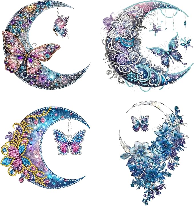 CZYWJMEI 4pack 5D Diamond Painting Kits for Adults Beginners,DIY Moon Special Shape Diamond Art Kits,Full Round Drill Diamond Dot Gem Art Kits,Home Wall Decor 12x12Inch