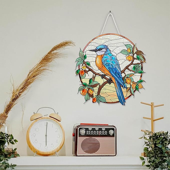 SKRYUIE Bird Hanging Diamond Art Kits for Adults Pendant Suncatcher, Special Shaped Crystal DIY Pearl Diamond Painting Kit, Gift for Mother Spring Summer Window Wreath Decor 7.91 x 7.76 Inch A12