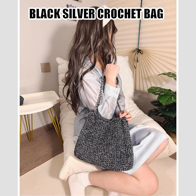 Herally Crochet Kit DIY for Beginners - Include Yarn, Hook and Accessory - with Step by Step Video Tutorials - Shining Tote Bag