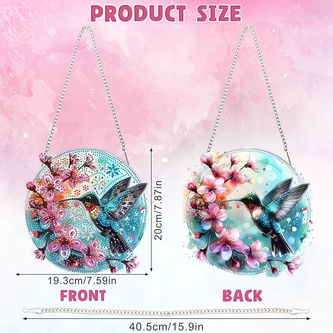DOMROM Hummingbird Diamond Art Hanging Kits for Adults Beginners, Special Shaped Crystal Diamond Painting Hummingbird Pendant, DIY Diamond Art Suncatchers Birds for Home Garden Wall Decor Gift