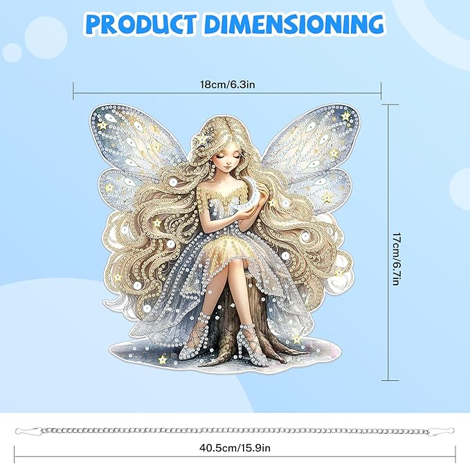 Bowetile Fairy Diamond Art Hanging Kits for Adults, 5D Special Shape Diamond Painting Pendant Kits, Animal Gem Art Suncatchers Painting Ornament for Home Garden Wall Decor