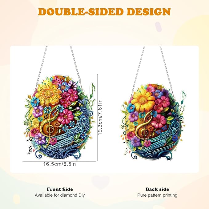 HEIBAGO Easter Diamond Art Hanging Kits for Adults, Diamond Art Suncatchers Egg, 5D Special Shape Diamond Painting Pendant, DIY Window Ornament Gifts for Home Garden Door Wall Decor 8.3 x 8.3 Inch