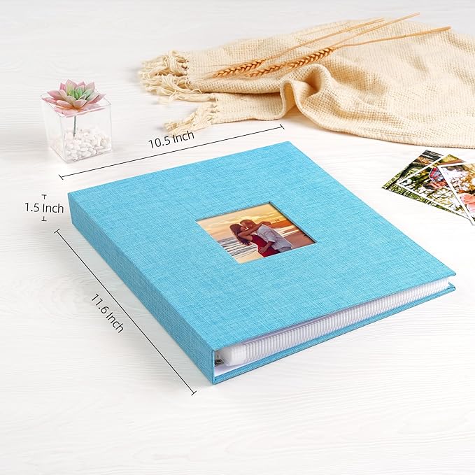 Mublalbum 8.5x11 Inch DIY Scrapbook Photo Album with 40 Plastic Sleeves 80 Pages Top-Loading Protectors, Linen Cover 3-Ring Binder for Baby Wedding Travel and DIY Projects (Blue)
