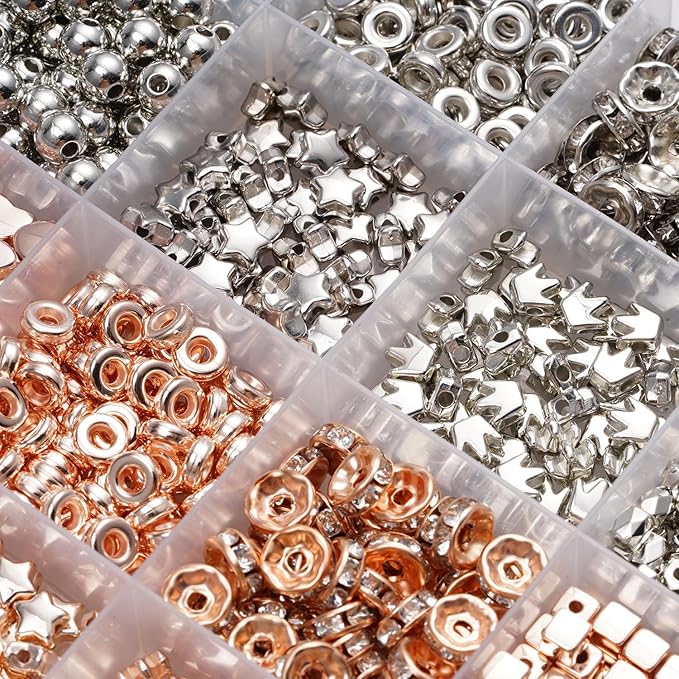 6mm Spacer Beads for Jewelry Making, 3-Color Metallic Mix (Golden, Silvery, Rose Golden) Round Loose Beads, Professional DIY Accessories for Bracelets, Necklaces and Earrings(Three Metallic Colors)