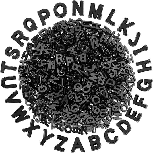 Augshy 700Pcs Large Letter Beads Black Plastic A-Z Mixed Alphabet Shape Beads for Jewelry Making Bracelets Necklaces Key Chains Shoelaces Crafts Party Decor(9x12mm)
