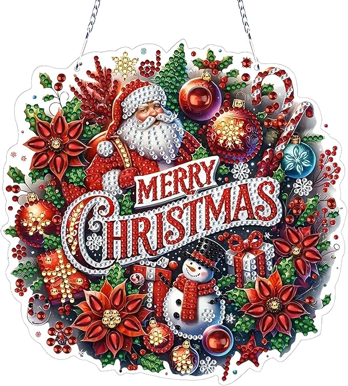 VODAPYC Christmas Diamond Art Hanging Kits for Adults, DIY Double Side Special Shaped Diamonds Painting Window Pendant Ornament for Home Decor (Santa Claus)