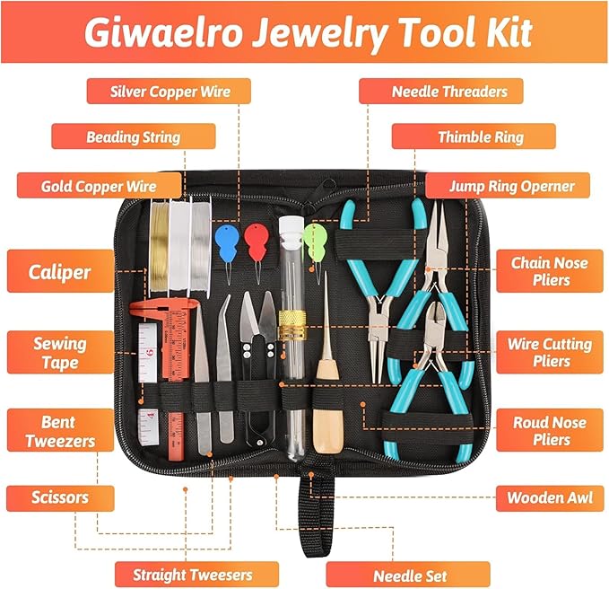 Giwaelro Jewelry Making Kit for Adults, Jewelry Making Supplies with Jewelry Making Tools, Jewelry Pliers, Jewelry Wires, Findings, Necklace Chains, Magnifier and Storage Bag (Blue)