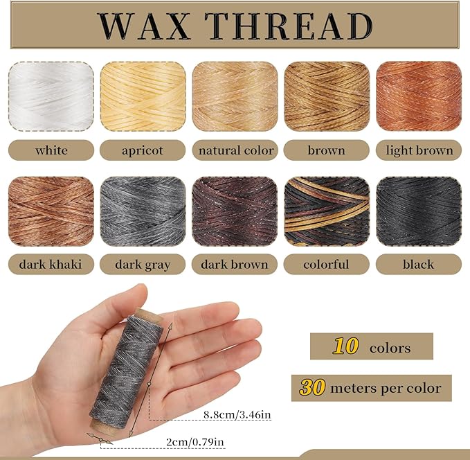 Jupean 328 Yards Waxed Thread, 10 Colors Leather Thread, Upholstery Repair Sewing Thread Waxed Thread for Bookbinding Leather Craft Shoe Repairing