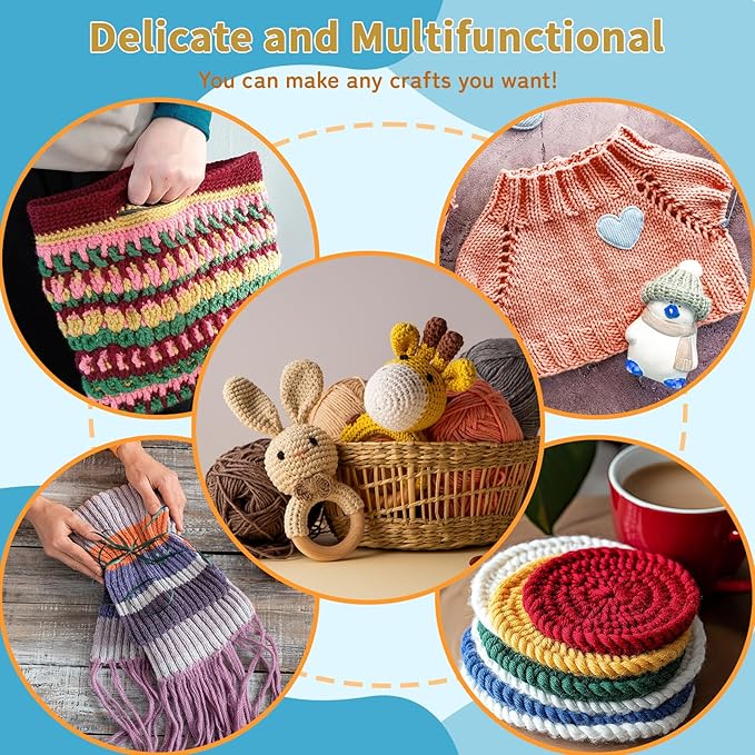 Aeelike Cotton Yarn for Crocheting, 20 PCS Multicolored Cotton Acrylic Blend Yarn Set, 4 Medium (Worsted) Crochet Yarns Bundle for Beginner Making DIY Crafts & Small Colorful Projects (Color A)