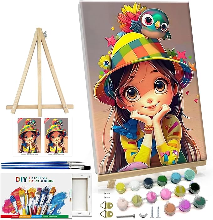 ATDMS Paint by Numbers Kit for Adults with Frame Cartoon Paint by Number with Easel Cartoon Character Adult Paint by Number Kits on Canvas Paint by Number with Frame for Home Wall Decor 8x12 Inch