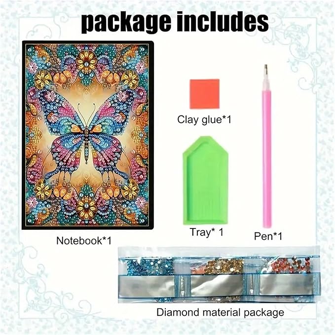 Butterfly Diamond Painting Notebook for Adults, A5 Diamonds Art Journal and DIY Sketchbook, Diamond Art Kit Supplies,Gift for Beginners, Craft Lovers, Artists. (Butterfly)