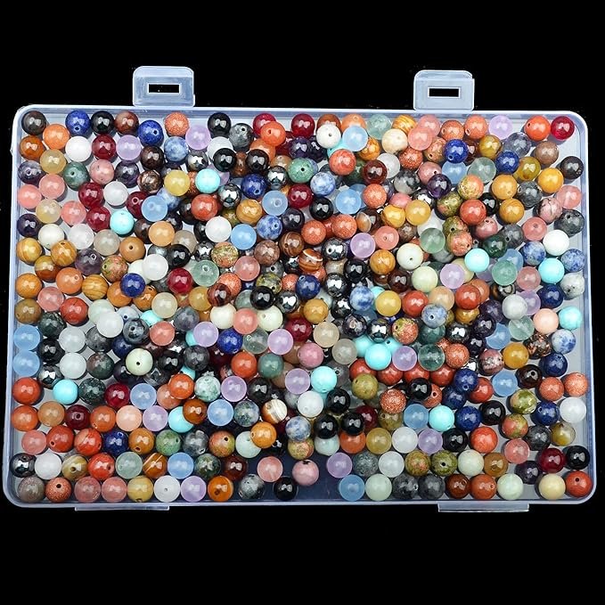 6mm natural mixed materials gemstones beads tiny spacer round loose beads jewelry making kit with thread 960 pcs(24 natural, 6mm)