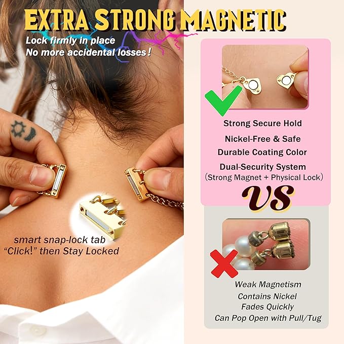 KRFY Extra Strong Magnetic Necklace Clasps and Closures, Necklaces Separator for Layering Stacks, Necklace Chain Extenders for Women, Magnet Detangler Clasp Bracelet 11Pcs 16K Gold Plated