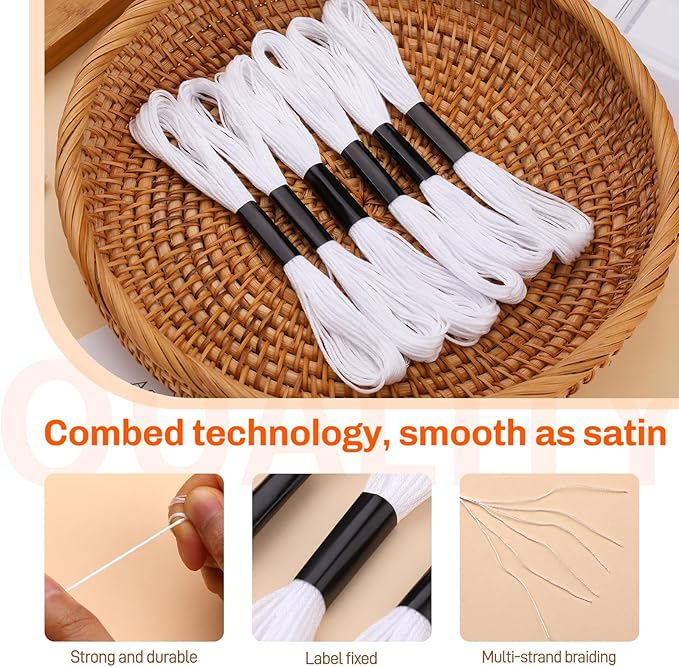 20 Skeins Embroidery Floss, White Embroidery Thread, Friendship Bracelet String, Cross Stitch for DIY Making, Embroidery Crafts