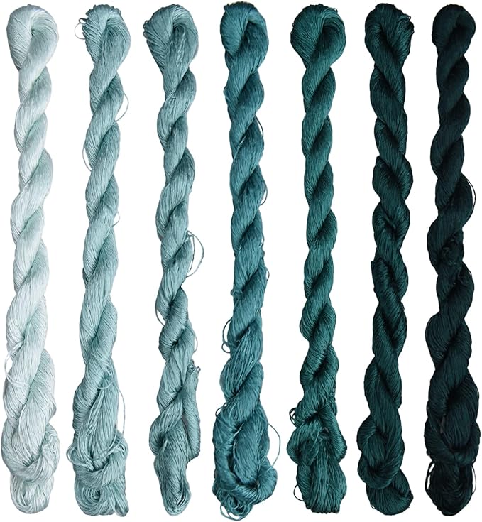 Natural 100% Silk Thread, Handmade Embroidery Thread Silk Floss 7 Colors 110m Each (50)