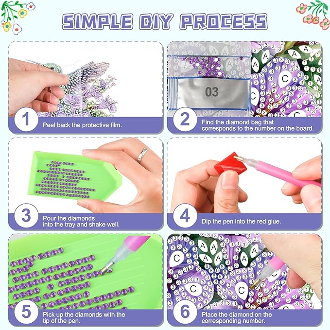 KEYIFA Hummingbird Diamond Painting Kit, DIY Flower Diamond Art for Adults, Diamonds Painting Pendant Special Shaped Rhinestone Window Hanging Ornaments Home Garden Wall Door Decoration, 20cm Width