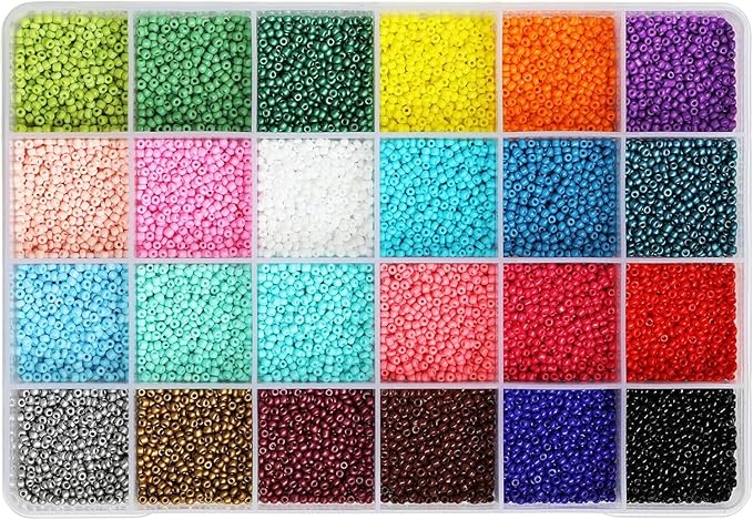 Size 2mm Glass Seed Beads 24 Colors Total About 14400pcs,12/0 Small Seed Beads for Making Jewelry Bracelets Necklace