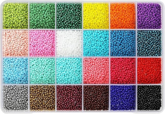 Size 2mm Glass Seed Beads 24 Colors Total About 14400pcs,12/0 Small Seed Beads for Making Jewelry Bracelets Necklace