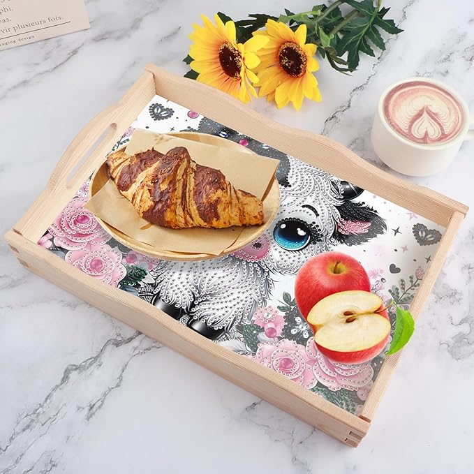 AiYuanzsh Cow Diamond Art Tray with Handle, 5D Diamond Painting Tray DIY Plate Kit for Adults, Decorative Diamond Art Organizer for Coffee Table or Living Room
