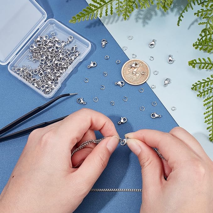 PH PandaHall 60pcs 304 Stainless Steel Lobster Clasps with 120pcs 4mm Open Jump Rings Jewelry Clasp Connector Bracelet Clips Closures for Earring Bracelet Necklace Pendants Waist Chain DIY Craft