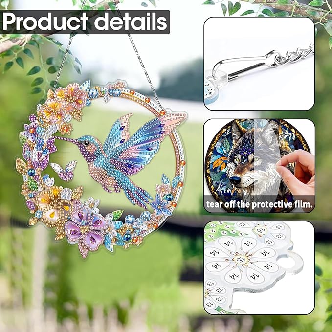 SKRYUIE Hanging Diamond Art Kits for Adults Pendant Bird, Special Shaped Crystal DIY Diamond Painting Kit, Acrylic Board Wreath Pendants Double Sided, Home Decor 7.60 x 7.33 Inch