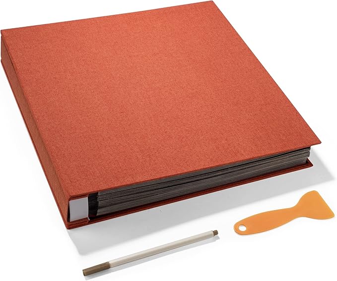 Large Photo Album Self Adhesive 4x6 5x7 3x5 8x10 Scrapbook Magnetic Album DIY Scrap Book Length 13 x Width 12.8 (Inches) 120 Black Sticky Pages Linen Cover DIY Photo Album(Orange)