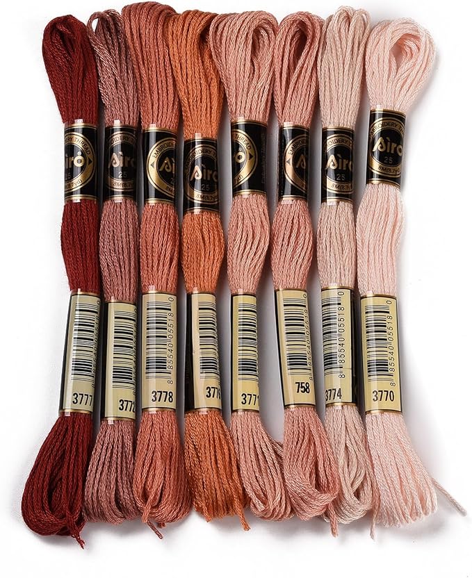 FASHEWELRY 70 Yards Handmade Polyester Embroidery Floss Crewel Cross Stitch Threads 0.5mm 6-Ply Embroidery Thread Bulk for Beginners Adult DIY Sewing Knitting Supplies (PeachPuff)