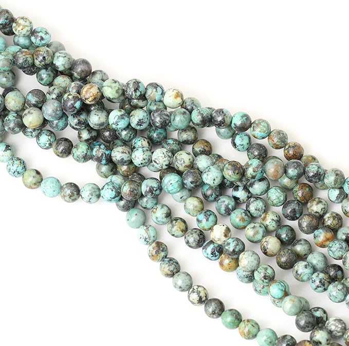 cheavian 45pcs 8mm natural african turquoise stone gemstone round loose beads for jewelry making diy bracelet necklace materials 1 strand 15"