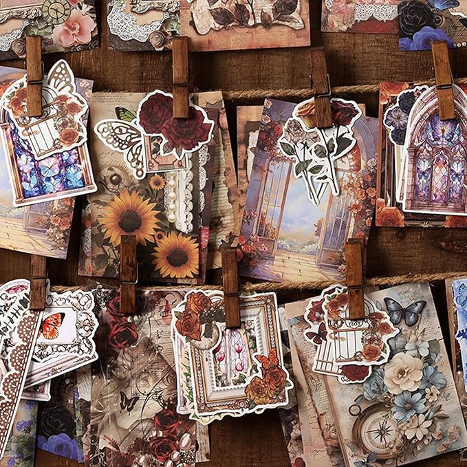 200PCS Vintage Scrapbook Paper Journaling Scrapbooking Supplies Kit Retro Decorative Craft Paper Assorted for Bullet Junk Journals Card Making Craft DIY, Butterfly Waltz