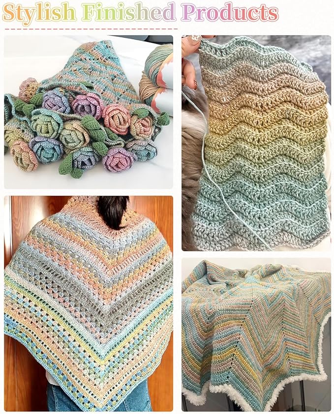 Coopay Yarn for Crocheting Knitting, Gradient Cake Yarns, 2 × 3.53oz - 240yds - 50% Cotton 50% Acrylic Ombre Yarns, Crochet Yarn for Blankets, Shawls, Scarves (110 Oil Painting)