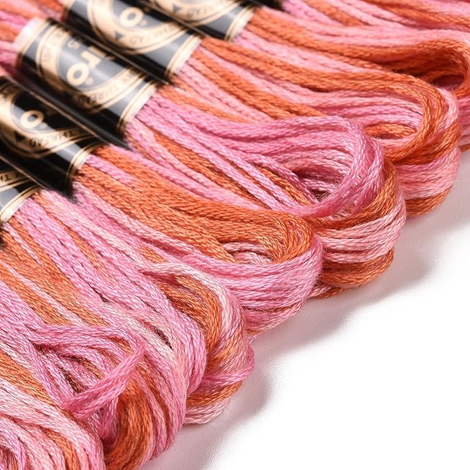 FASHEWELRY 10 Skeins Embroidery Floss Thread 0.5mm Dyed Cross Stitch Floss 6-Ply Friendship Bracelet String for Jewelry Making Bracelets Sewing Knitting Stitching Craft DIY (Pink Orange)