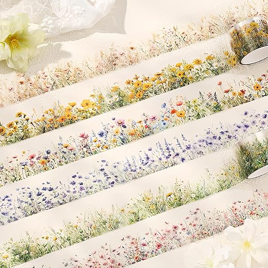 Kesari PET Tape Stickers for Journaling Supplies,6 Rolls Nature Washi Tape Scrapbook Stickers for Journaling, DIY Crafts (Fairy Tales)