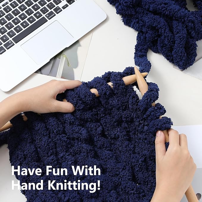 Chunky Yarn for Hand Knitting - #10 Chunky Chenille Yarn, Jumbo Big Thick Chunky Yarns for Crocheting, Super Bulky Chunky Knit Blanket Yarns, 8 Skein (25 yds 8 oz Each Skein), Navy Blue