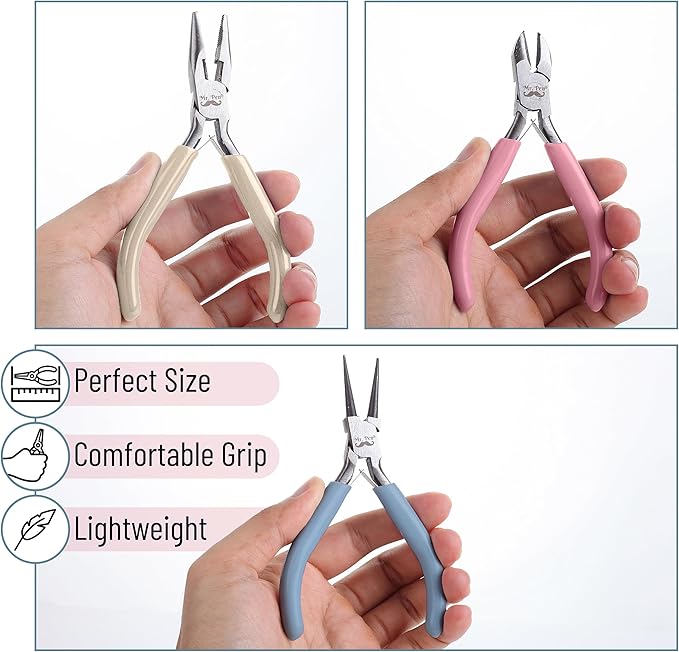 Mr. Pen- Jewelry Making Kit, 3 Pack Pastel Color Pliers, Mini Wire Cutters, Chain Nose and Craft Pliers for Earrings and Jewelry