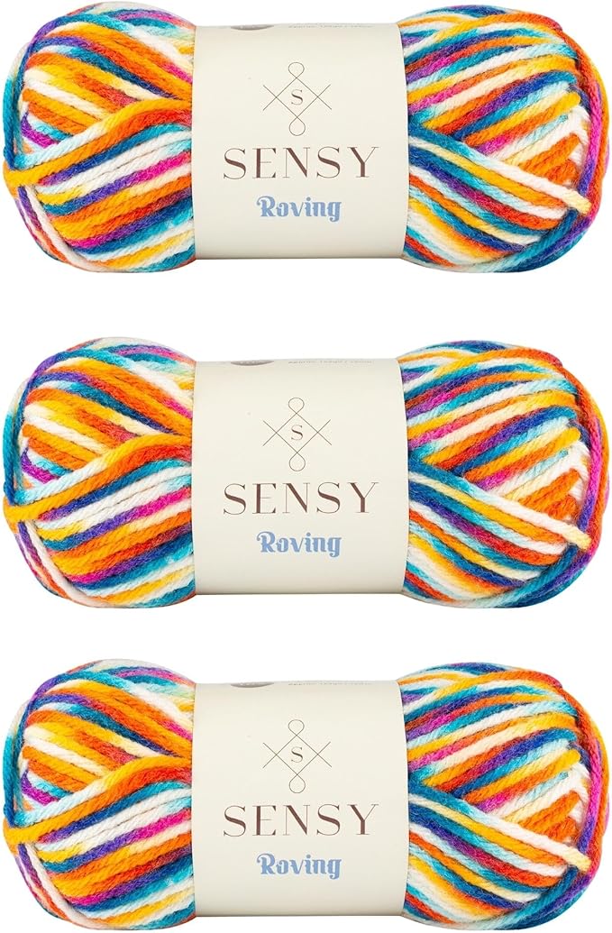 3 Skeins of Sensy Roving Multi Color Yarn, 3.5 oz, 132 Yards, Gauge 5 Bulky (Carnaval)