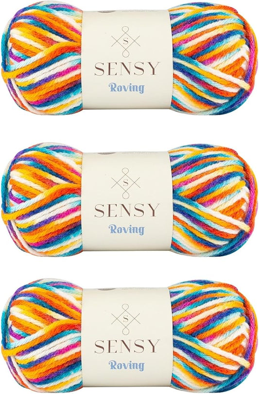 3 Skeins of Sensy Roving Multi Color Yarn, 3.5 oz, 132 Yards, Gauge 5 Bulky (Carnaval)