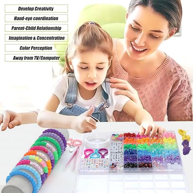 YMSDZHL 1000PCS Bracelet Making Kit, Friendship Jewelry Necklace Bracelet kit 24 Colors 9mm Pony Beads for Bracelet Making Beads, Letter Bead for Jewelry Making, DIY Crafts Gifts for Girls Adults