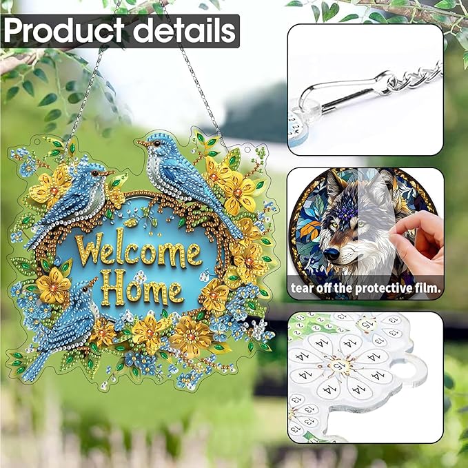 SKRYUIE Bird Hanging Diamond Art Kits for Adults Pendant Suncatcher, Special Shaped Crystal DIY Pearl Diamond Painting Kit, Gift for Mother Spring Summer Window Wreath Decor 7.48 x 7.32 Inch A43