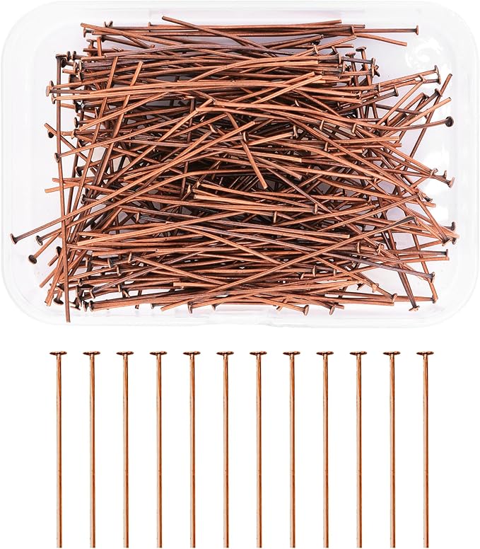 Mandala Crafts 2 Inch Antique Copper Flat Head Pins for Jewelry Making Earring Making Supplies – 200 PCs Jewelry Findings for Making Earring DIY Bracelets Rosary Charms