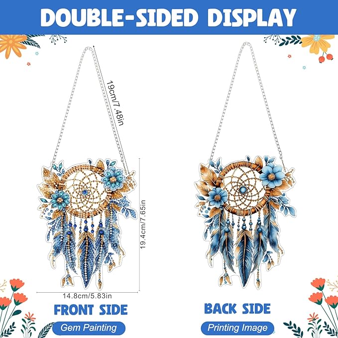NAIMOER DIY Hanging Diamond Art Kits for Adults, Blue Dream Catcher Diamond Painting Kits, Special Shaped Rhinestone, Acrylic 5D Gem Art Craft Window Pendants Home Garden Wall Hanging Ornament Kits