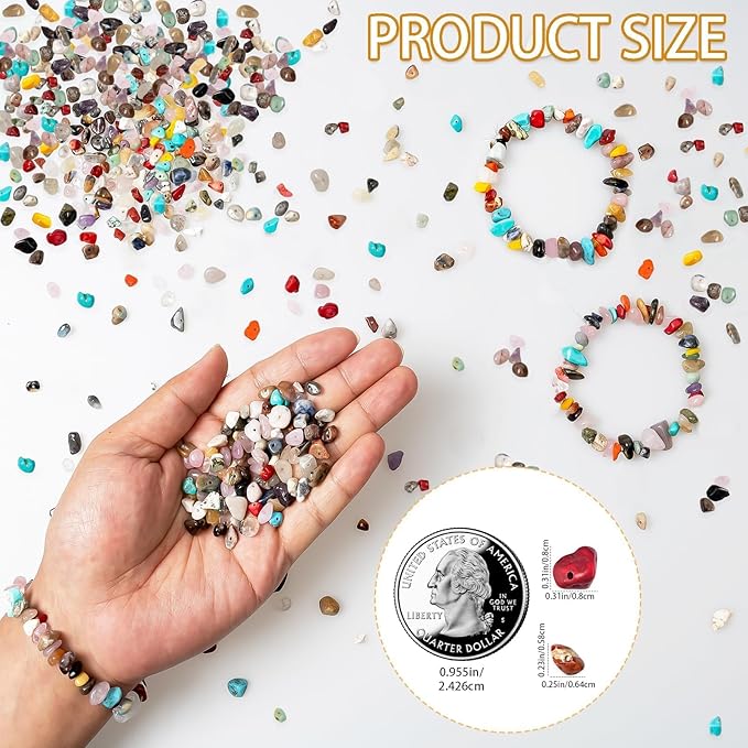 500pcs Natural Chip Stone Beads Multicolor 5mm to 8mm Irregular Gemstone Healing Crystal Loose Rocks Bead Hole Drilled DIY for Bracelet Necklace Earrings Jewelry Valentine's Day Making Craft