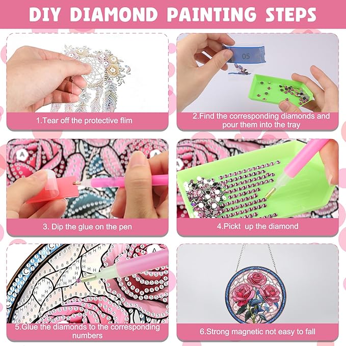 NAIMOER Diamond Art Hanging Kits for Adults Rose 5D Special Shaped Rhinestone, DIY Acrylic Diamond Art Painting Window Pendants Home Garden Wall Hanging Ornament Kits, Double Sided