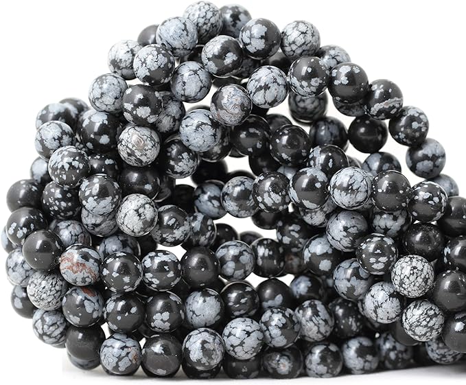 cheavian 45pcs 8mm natural black snowflake obsidian gemstone round loose beads stone beads for jewelry making diy findings 1 strand 15"