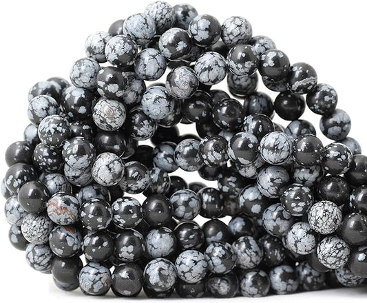 cheavian 45pcs 8mm natural black snowflake obsidian gemstone round loose beads stone beads for jewelry making diy findings 1 strand 15"