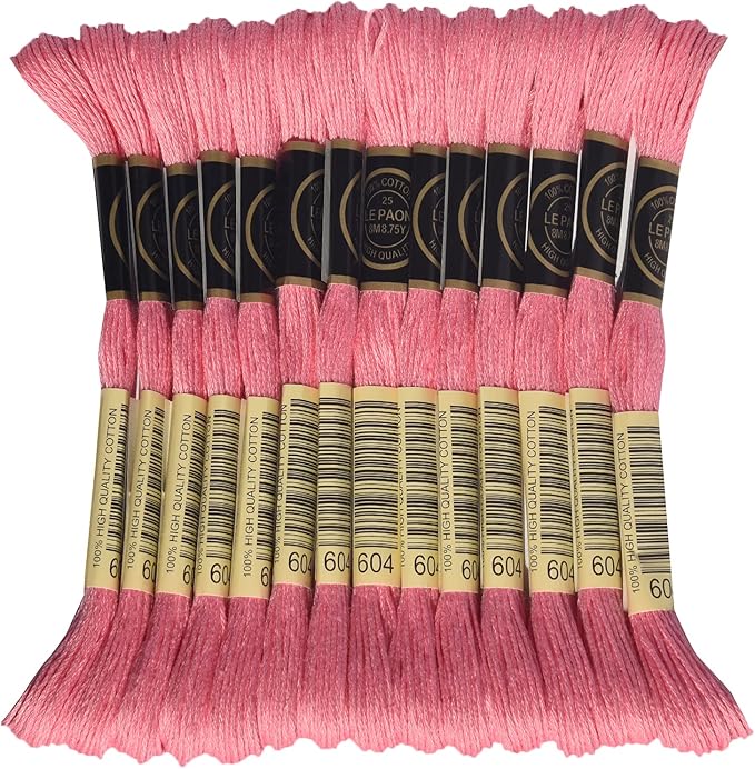 LE PAON Embroidery Floss, 14-Pack Six Strands 100% Long Staple Cotton Embroidery Thread, 8.7-Yard，Color Number：604, Light Cranberry