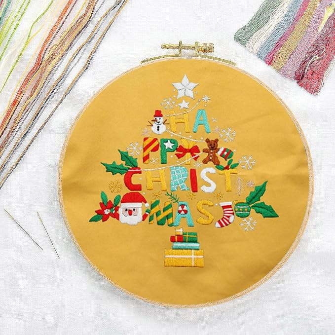 CREAWONDER Canvas Tote Bag Embroidery Kit with Pattern for Beginners, Arts and DIY Embroidery Crafts Kits for Adults, Include Instructions, Thimble, Embroidery Hoops, Color Threads and Tool