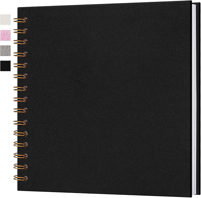 7x7 Inch Scrapbook DIY Photo Album Linen Cover Hardcover White Pages 20 Sheets Small Scrap Memory Book Black